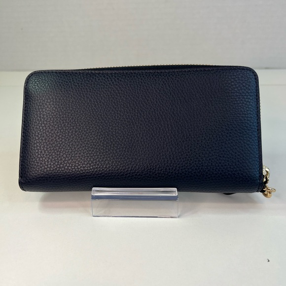 Coach Long Navy Blue Leather Zip Around Wallet w/ Wristlet strap - Picture 2 of 13